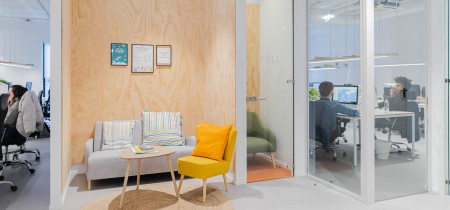 informal meeting lounge and phonebooth for confidential calls