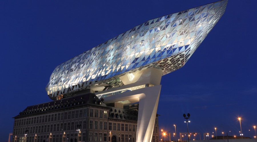 The Port Authority Building of Antwerp by night